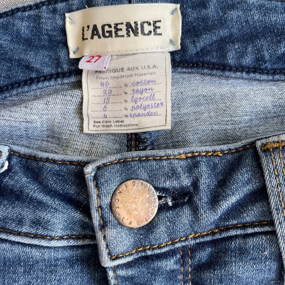 L'Agence‎ Brigitte Skinny Stretch Mid-Rise Jeans Vintage Wash Womens 27 Blue
